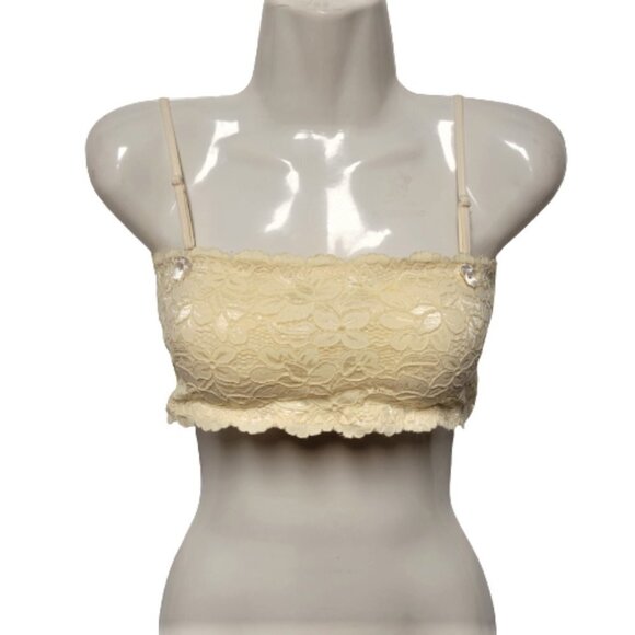Sexy Cream Bralette Crop Top Lace Bandeau Adjustable Straps Removable Pads - NEW - Picture 2 of 14